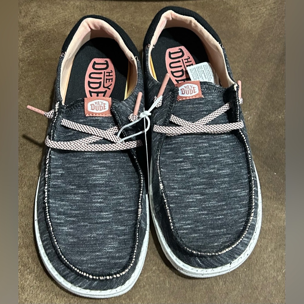 NWT- Hey Dude Black and Pink Loafers Youth Jersey Size 5